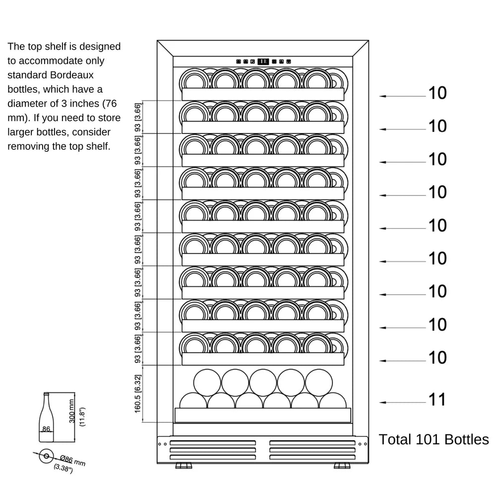 47-Inch Height Single Zone Wine Cooler with Low-E Glass Door