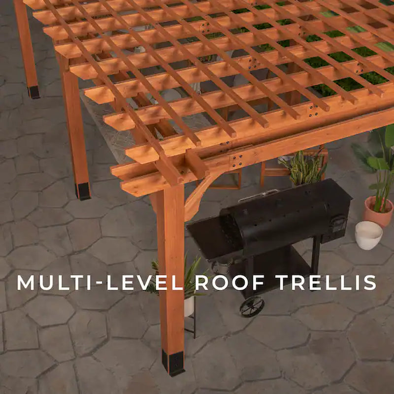 Beaumont 12-Ft W X 20-Ft L X 7-Ft 8-In H Brown Wood Freestanding Pergola