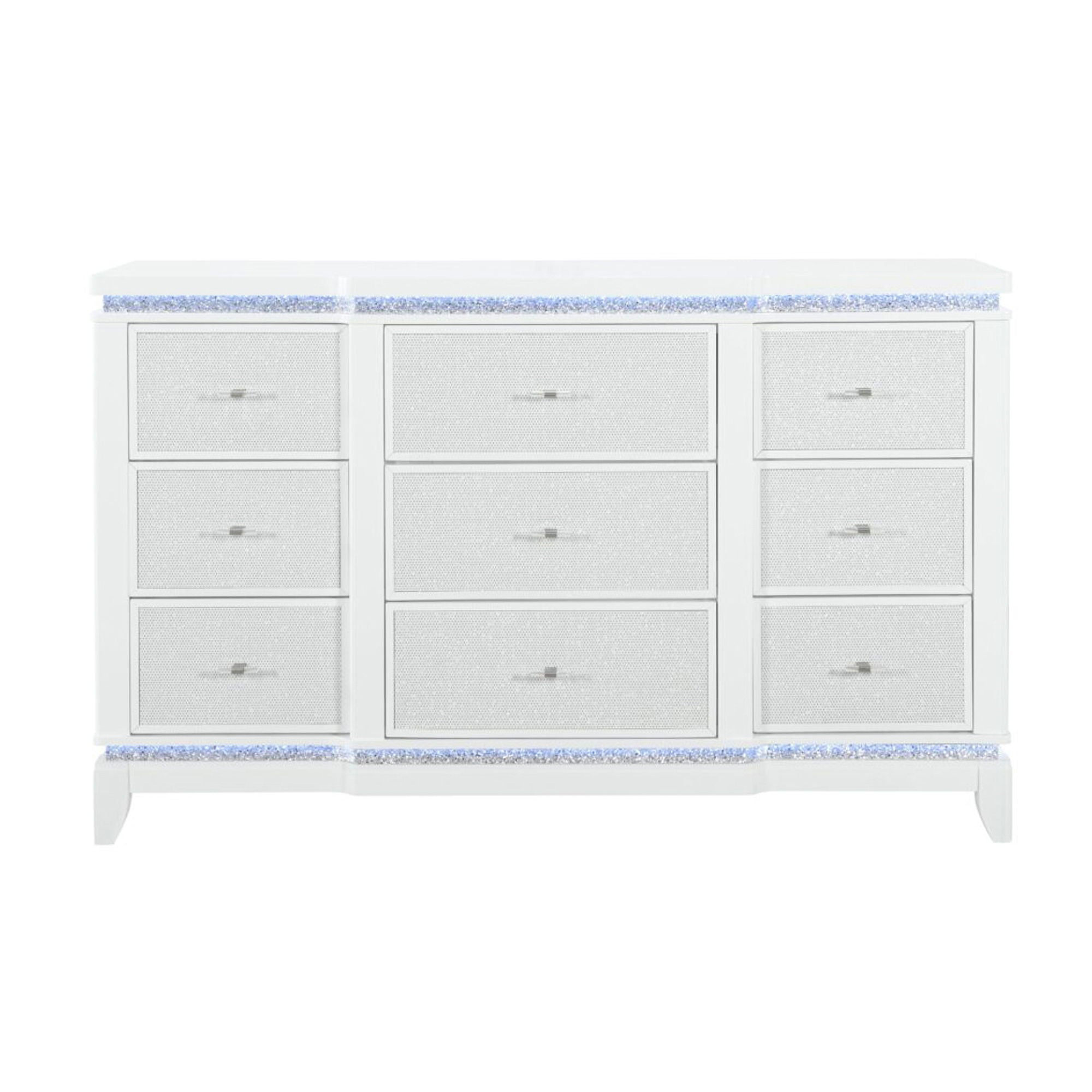 Adalid - Dresser With LED Light And Glittered Drawer Fronts - White
