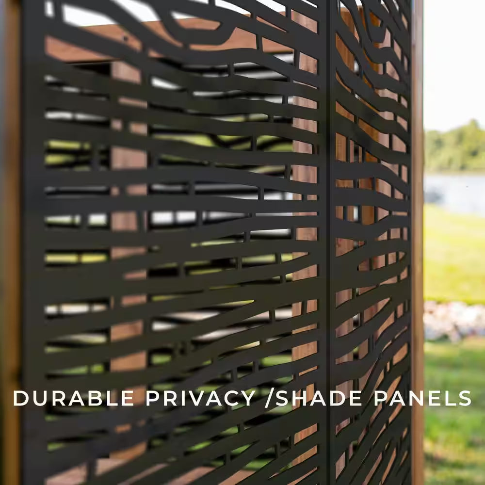 Verona 8 Ft. X 8 Ft. Light Brown Wooden Cabana Pergola with Bamboo Privacy Panels