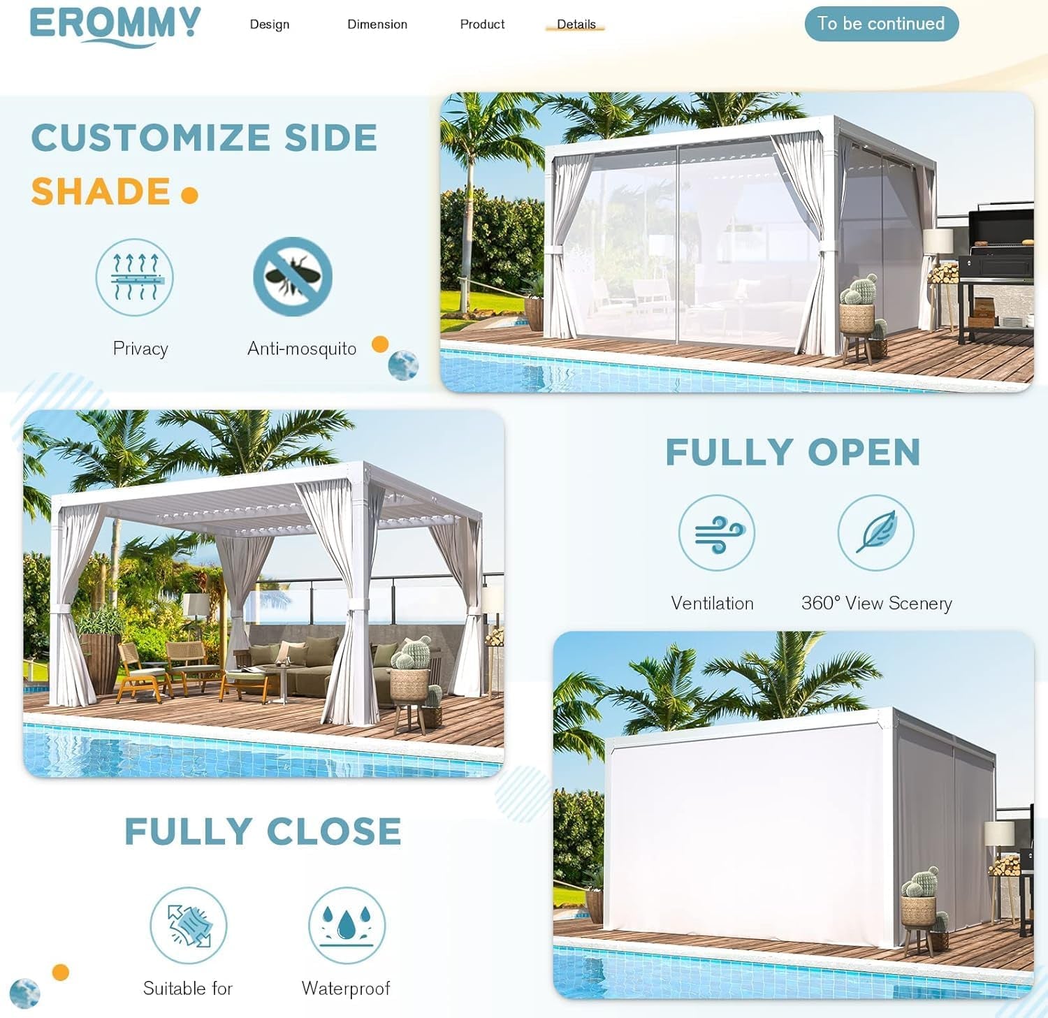 Louvered Pergola 10' X 10' Outdoor Hard Top Pergola with Aluminum Frame and Adjustable Metal Rainproof Roof for Garden & Patio, Curtains and Netting Included, White