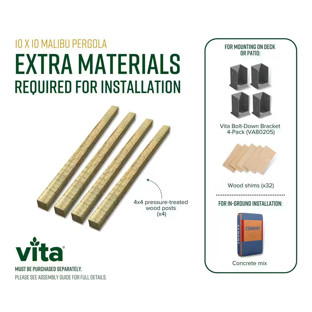 120"L X 120"W X 108"H Vinyl Malibu Canopy Pergola, White, VA42057